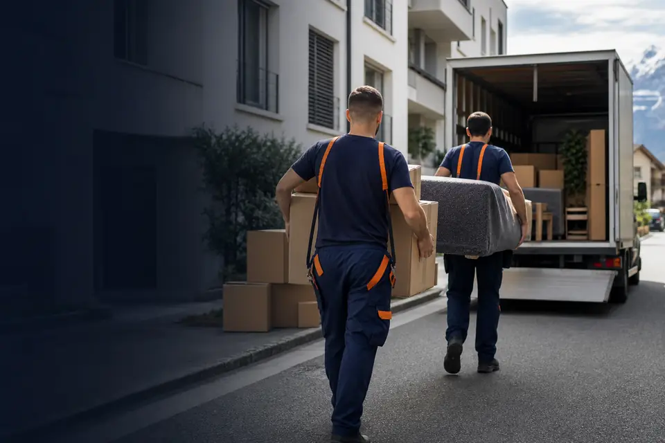 Déménageurs portant des cartons vers un camion de déménagement