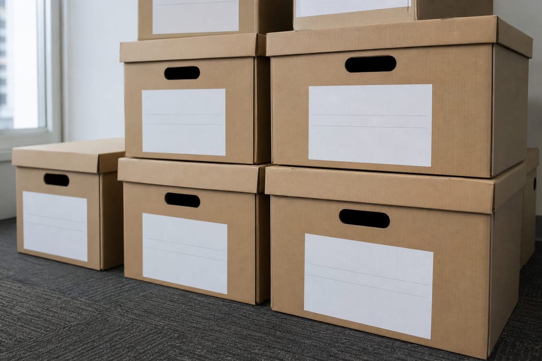 Exemple : cartons d'archives prêts pour un déménagement d'entreprise