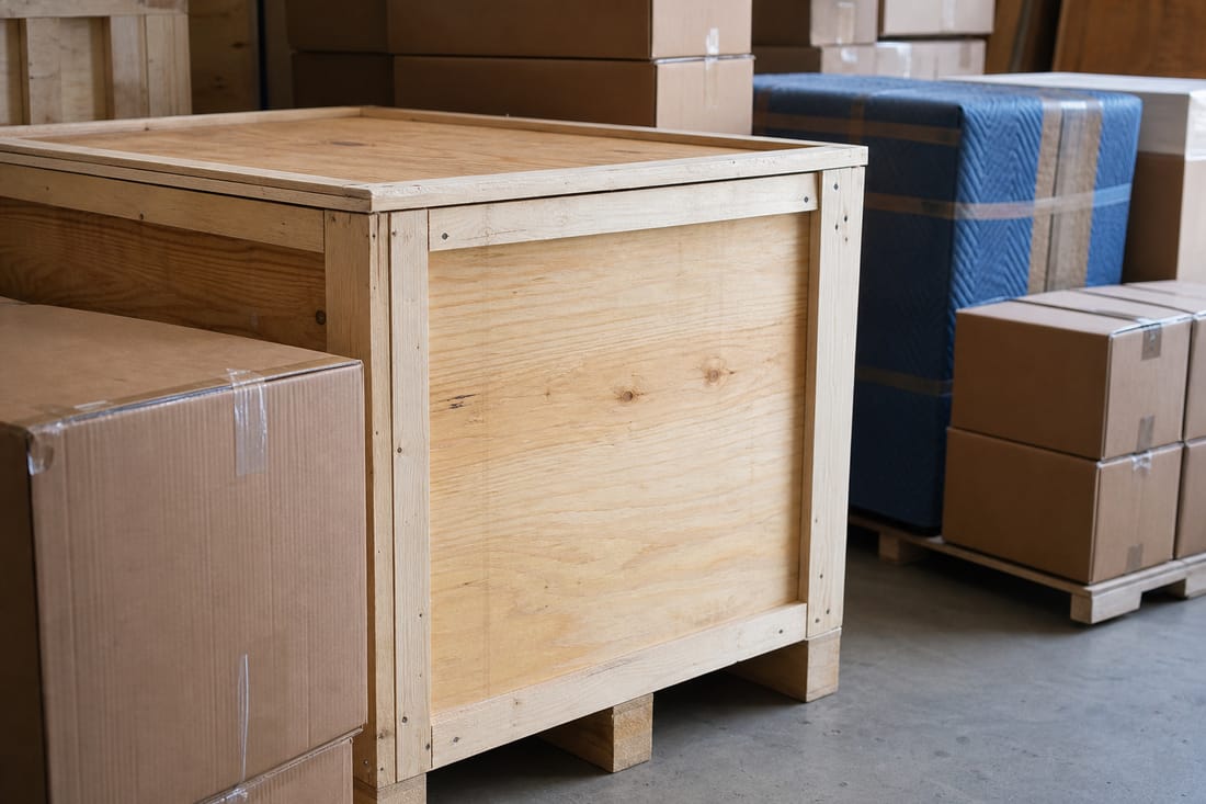 Exemple : caisse maritime et cartons pour déménagement international